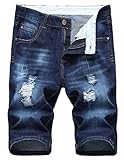 Lavnis Men's Casual Denim Shorts Classic Fit Distressed Summer Fashion Ripped Short Jeans Dark Blue 38