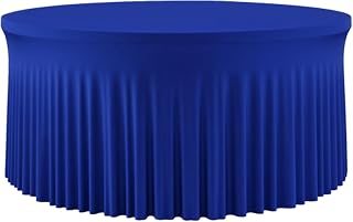 60 Inch Royal Blue Round Tablecloth - Stretch Spandex Fitted Table Cover with Elastic Skirt Edge, Wrinkle-Free & Reusable for 5FT Tables Wedding Banquet Party Birthday Buffet
