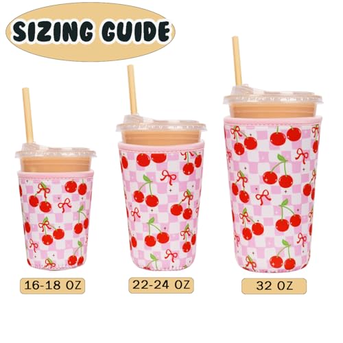 Image of Reusable Insulated Neoprene Iced Coffee Cup Sleeve, Durable Drink Sleeve for Cold Beverages, Beverage Holder for Iced Coffee (Cherry Gleam)