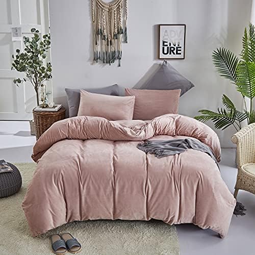Wellboo Pink Velvet Comforter Sets Queen Women Girls Blush Pink Bedding Comforters Cute Dusty Pink Adults Winter Quilts Solid Light Red Fluffy Flannel Quilt Bean Pink Micromink Sherpa Fuzzy Plush Bed