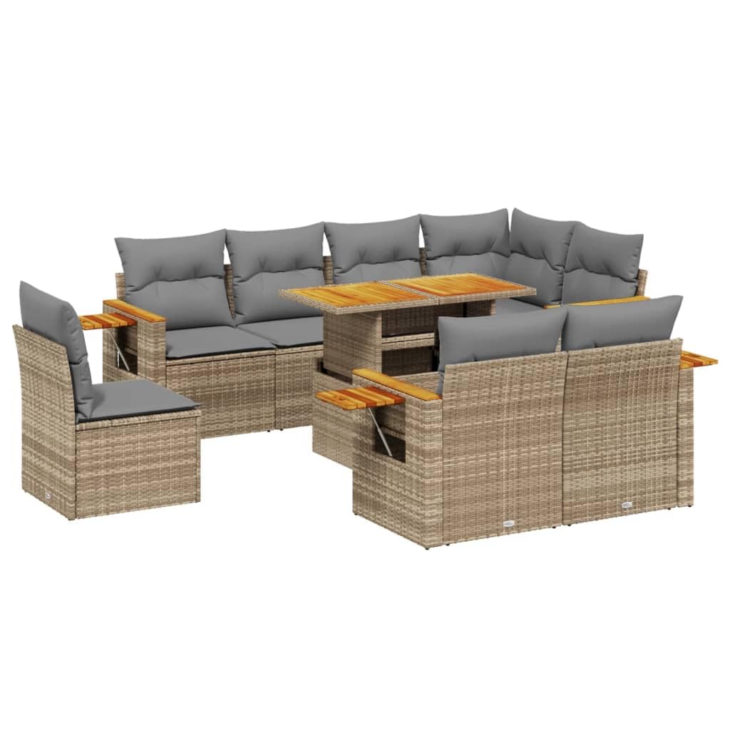 Lechnical Set Divano da Giardino 9 pz con Cuscini Beige in Polyrattan,Set di Conversazione per Patio,Set Salotto da Esterno,Set Divano da Giardino Esterno-3273614