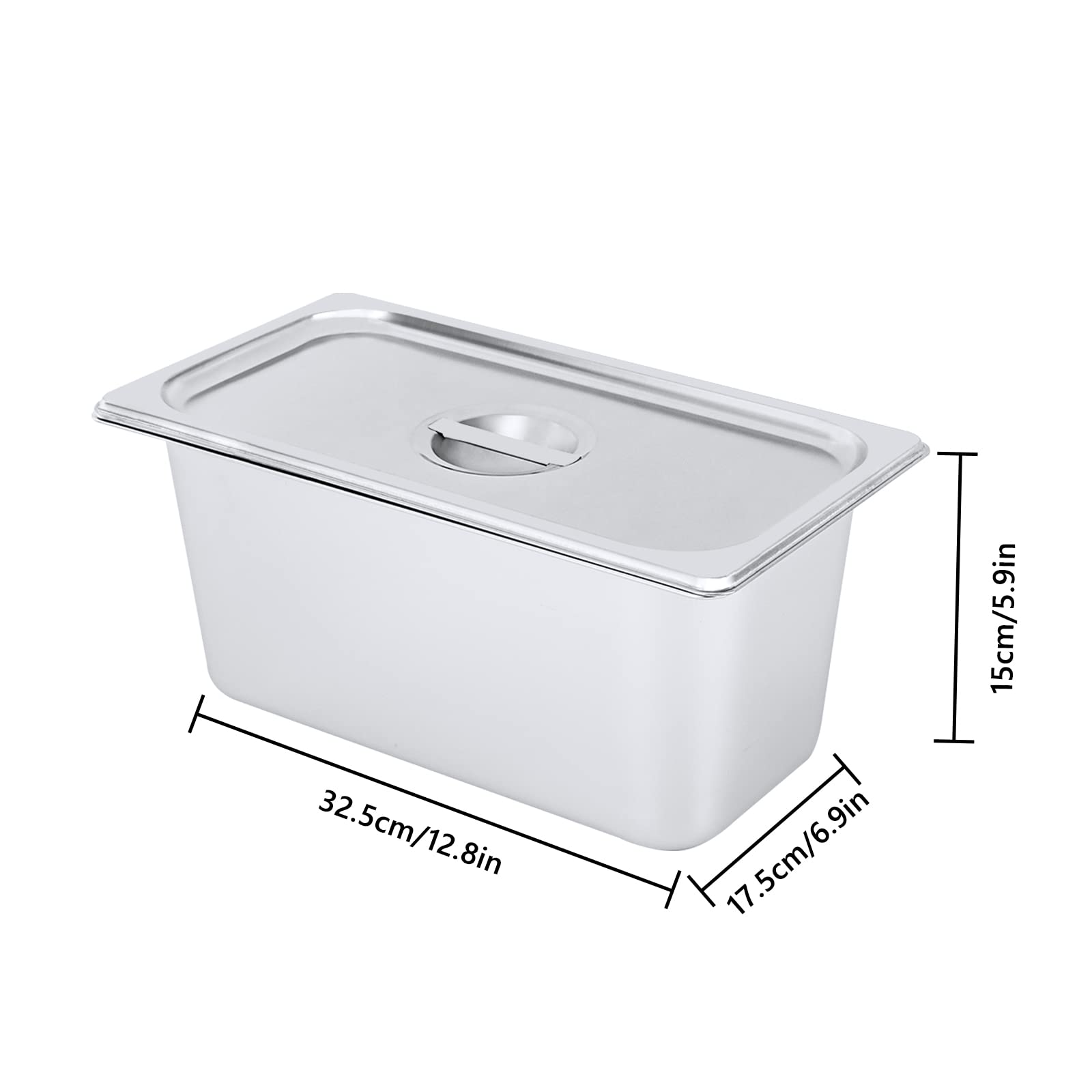 4 contenitori GN 1/3, in acciaio inox con coperchio, profondità 6", contenitore professionale da 5 litri, 32,5 x 17,5 x 15 cm