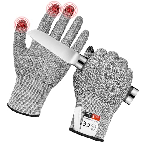 flintronic Guantes Anticortes Nivel 5 (1 par), Pantalla Táctil Guantes Resistentes al Corte, EN 388 Guantes de Trabajo, Guantes de Protección y Anticorte, para Cocina Exterior Explorar, Gris