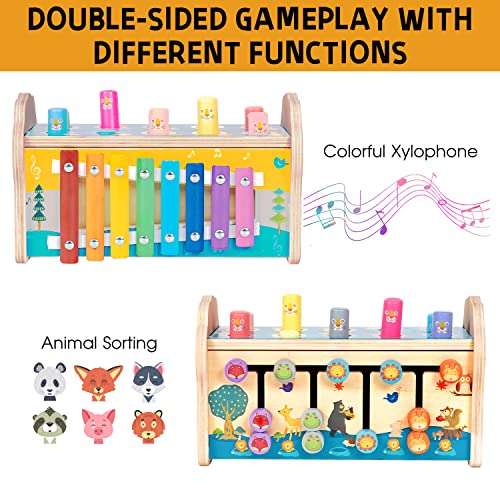 Wemmicks Wooden Montessori Toy For 2 3 4 Year Old Boys, Hammering Pounding Bench Toy With Xylophone, Animal Sorting Maze And Whack A Mole Game, Baby Early Sensory Developmenta Toy For Toddlers #TOP2