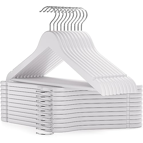 HANGERWORLD 20 Wooden 45cm Coat Clothes Garment Hangers with Trouser Bar (White)