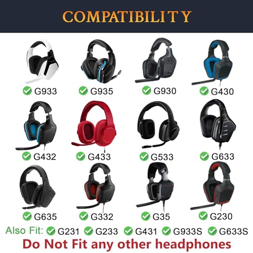 Image of SOULWIT Protein Leather Ear Pads Cushions Replacement for Logitech G35 G930 G933 G935 G633 G635 G533 G430 G431 G432 G433 Gaming Headset, Earpads for G332 G230 G231 G233 Headphones - Red