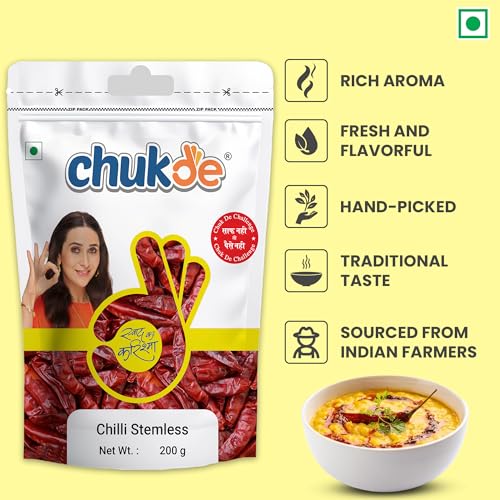 Image of Chukde Guntur Chilli Stemless 200g - Economy Pack | Fiery Hot & Red (Pack of 1)