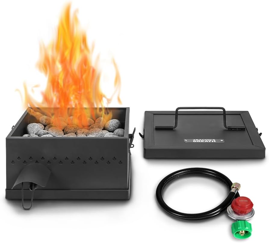 Concord 12" Dragon's Breath High Pressure Smokeless Portable Propane Fire Pit. Comes with Lava Rocks and Carrying Lid. Outdoor Gas Camping and Backyard Fire Bowl