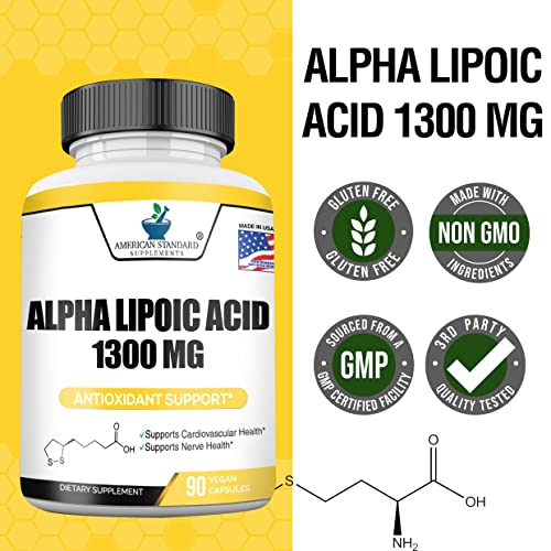 Alpha Lipoic Acid 1300Mg Per Serving, Ala, Supports Glutathione Production, Supports Nerve Health & Liver Health, Supports Cellular Health, Powerful Antioxidants, 90 Vegan Capsules #TOP5