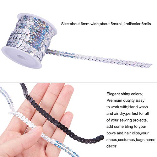Ph Pandahall 30 Yards Spangle Flat Sequins 6Mm 6 Color Crafts Sequin Strip Sewing Paillette Spool String Metallic Shiny Trim For Mermaid Dress Embellish Headband Halloween Costume (Dark Series) #TOP1