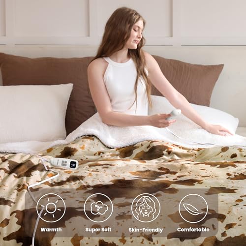 Image of Heated Blanket King Blanket - Fast Heating Electric Blanket, Soft Flannel Heated Throw with 4 Time Settings,10 Heating Settings, Warm Gifts for Women & Mom & Grandma