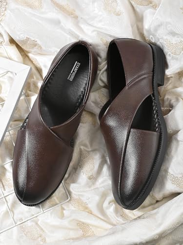 Image of STANPHORD Men Mojari Loafer Shoes | Traditional Ethnic Jutti Leather Look Slip-On | Cushioned | Wedding Party Festive Occasion Wear(TPAM 28009)