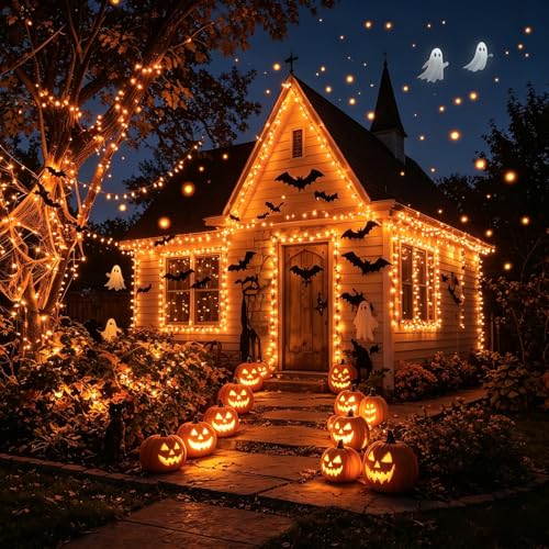 LAMPHOME Orange LED Outdoor Halloween Lights, 17.72 FT Mini String Light with 9 Modes & 6 Hour Timer, Waterproof Battery Operated for Indoor Outdoor Halloween Holiday Home Xmas Tree Patio Décor - Image 6