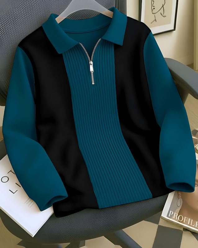 Image of T-Shirt for Men Zip Neck Texture Self Design Cotton Blend Mens Tshirts