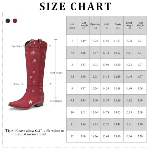 Knee High Cowgirl Boots with Stars Inlay Chunky Block Heels and Snip Toe Trend Shoes Stylish Embroidery Western Boots Cute Cowboy Boots For Ladies Casual Dressy Party 6