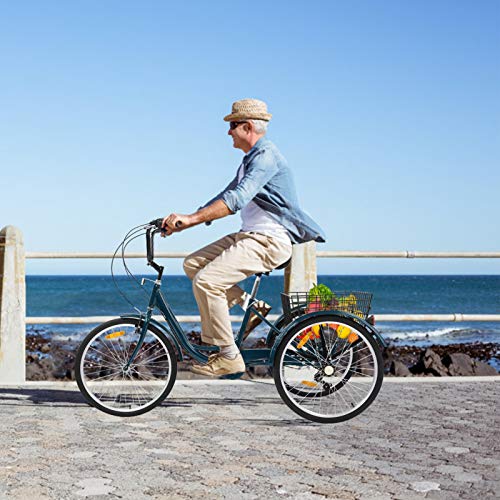 Adult Tricycles 7 Speed, Adult Tricycle Trikes 24/26 inch 3 Wheel Bikes, Three-Wheeled Bicycles Cruise Trike with Shopping Basket for Seniors Women Men, Men\'s Women\'s Cycling Exercise Recumbent Bike - Thumbnail 6