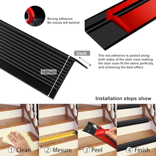 Treppenkantenverkleidung, Treppenkantenprofil aus Vinylkautschuk, rutschfester, selbstklebender Treppenkantenschutz, geeignet für Innen- und Außentreppen, rutschfest und wasserdicht