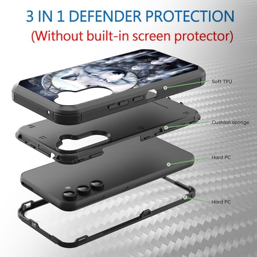 GFEWYTJYJ for Galaxy S25 Plus Case,Shockproof 3-Layer Full Body Protection Rugged Heavy Duty High Impact Hard Cover Case for Samsung Galaxy S25 Plus (6.7 Inch) (2025),Dreamcatcher Wolf - image 2