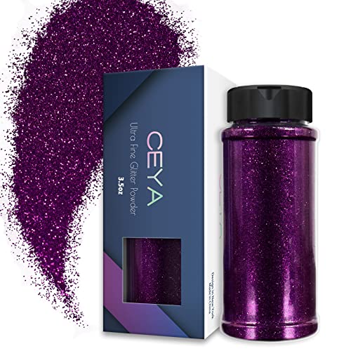 Ceya 3.5oz/ 100g Ultra Fine Glitter Powder Purple Glitter 1/128” 0.008” 0.2mm for Slime Epoxy Resin Craft Tumbler Jewelry Nail Art Festival Makeup Scrapbook Painting Wedding Cards