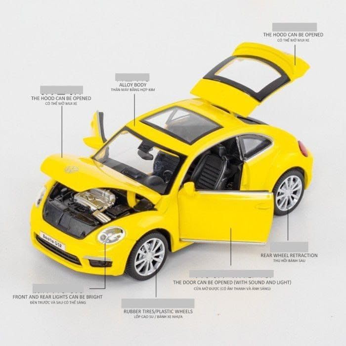 Image of LONGMIRE Metal Pull Back Diecast Car Pull Back Model with Sound Light Boys Gifts Toys for Kids Pack of 1, Multicolor (Beetle)