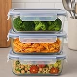 KIT 3 Potes Vidros Retangulares Herméticos Marmitas 4 Travas 640 ML