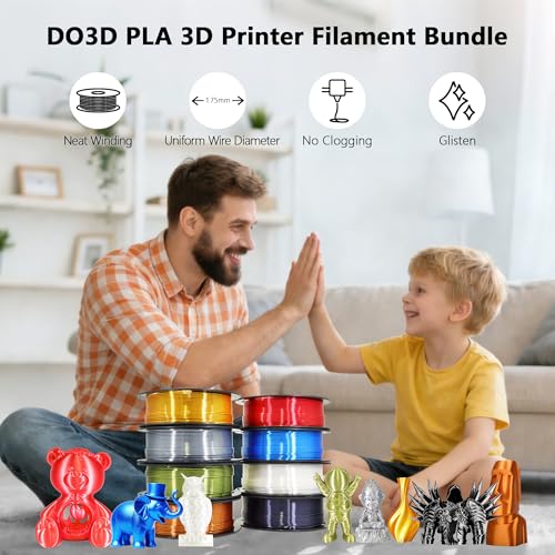 Image of 1.75mm Silk PLA 3D Printer Filament Bundle, 8 Silk Shiny Colors: Gold /Silver /Copper /Bronze /Black /White /Red /Blue, Each Spool 250g, 8 Spools, Total 2Kg 3D Printing Material, 250g x 8 Spools