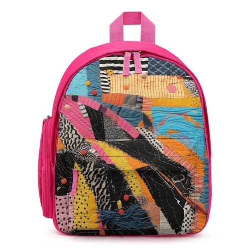 A Colorful Quilt Backpack Small Book Bag with Side Pocket, Lightweight Durable Backpack, Travel Rucksack, Pink-style