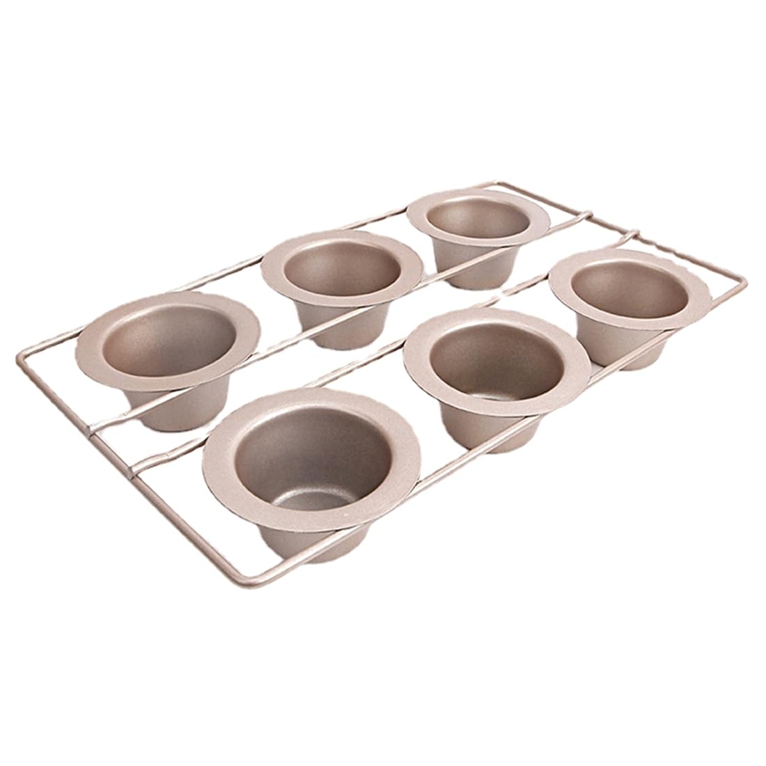 Aundhegrtt Popover Cake Pan, 6-Cavity Non-Stick for Oven Baking Champsagne Gold Yorkshire Muffin Cupcake Bakeware