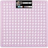 Gorilla Grip Original Patented Bath, Shower, and Tub Mat, 21x21, Machine Washable, Antibacterial, BPA, Latex, Phthalate Free, Square Bathroom Mats with Drain Holes, Suction Cups, Purple