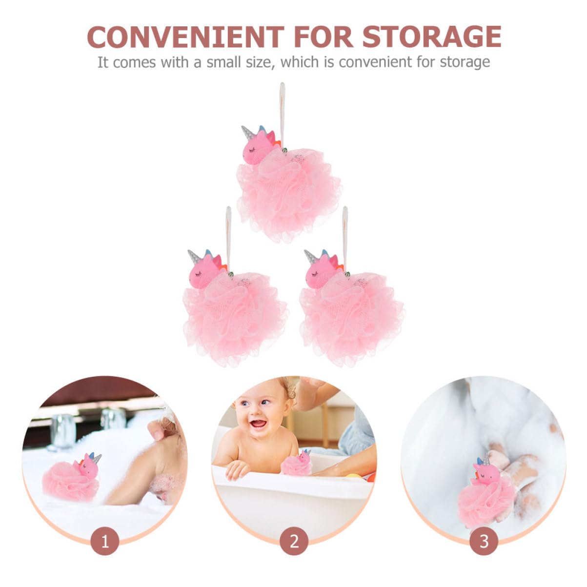 PartyKindom 3Pcs Cartoon Bath Mesh Balls for Exfoliating Shower Loofah for Gentle Skin Cleansing and Bubble Creation Convenient Bathing Accessory with Lanyard for Easy Drying and Storage