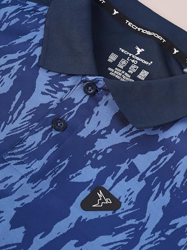 Image of TECHNOSPORT Men's Slim Fit Polyester Sporty Print Athleisure Polo T-Shirt with Half Sleeve, Moisture Wicking and Quick Dry