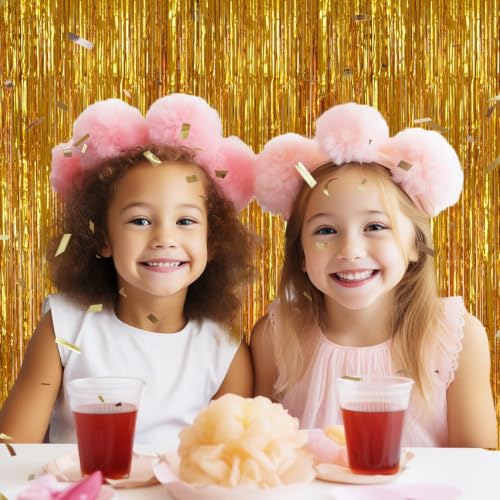 Image of DECOCKRAT 3 Pack Foil Fringe Backdrop - Gold Shiny Tinsel Curtains for Party Decoration /Photo Booth Props - 3.3x8.2 FT Metallic Foil Backdrop for Birthday, Wedding, Graduation, Christmas.