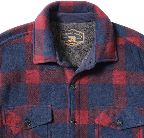 Freedom Foundry Men's Plaid Fleece Jackets Super Plush Sherpa Lined Jacket Shirt - Image 4