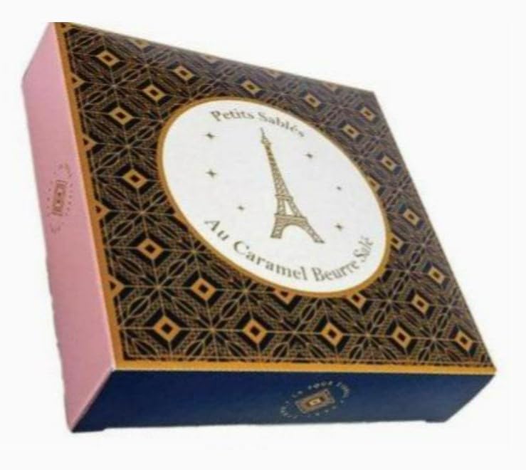 La Sablésienne, Etui Tour Eiffel Sablés aux Pépites de Caramel Beurre Salé - Small Box of Pure French Butter Shortbread Cookies with Salted Butter Caramel Chips, 3.5 oz