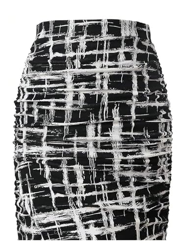 SHENHE Women's Leopard High Waisted Pencil Bodycon Long Skirt Ruched Midi Skirt3