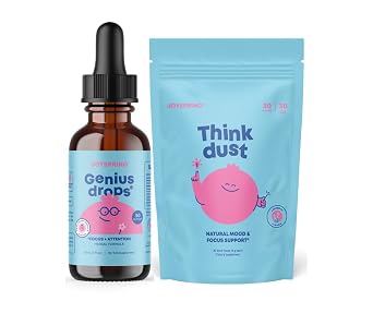 JoySpring Kids Focus & Calm Bundle | Genius Drops Smartberry Vanilla Liquid + Think Dust Magnesium Saffron Stick Packs | Herbal Brain Support & Daily Routine Supplement for Kids Ages 4+