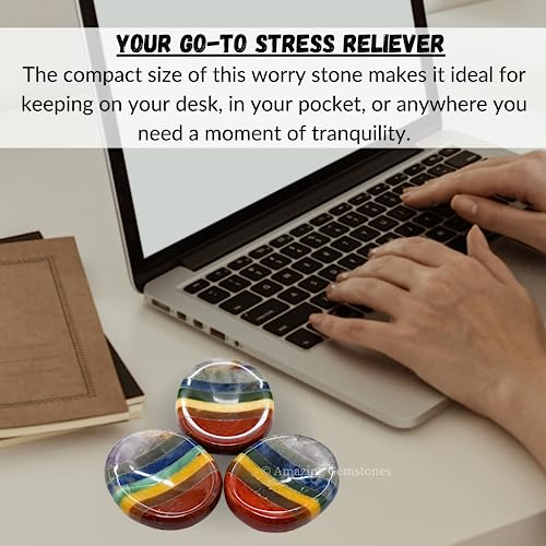 Image of Amazing Gemstone 7 Chakra Worry Stone Meditation Crystals and Healing Stones