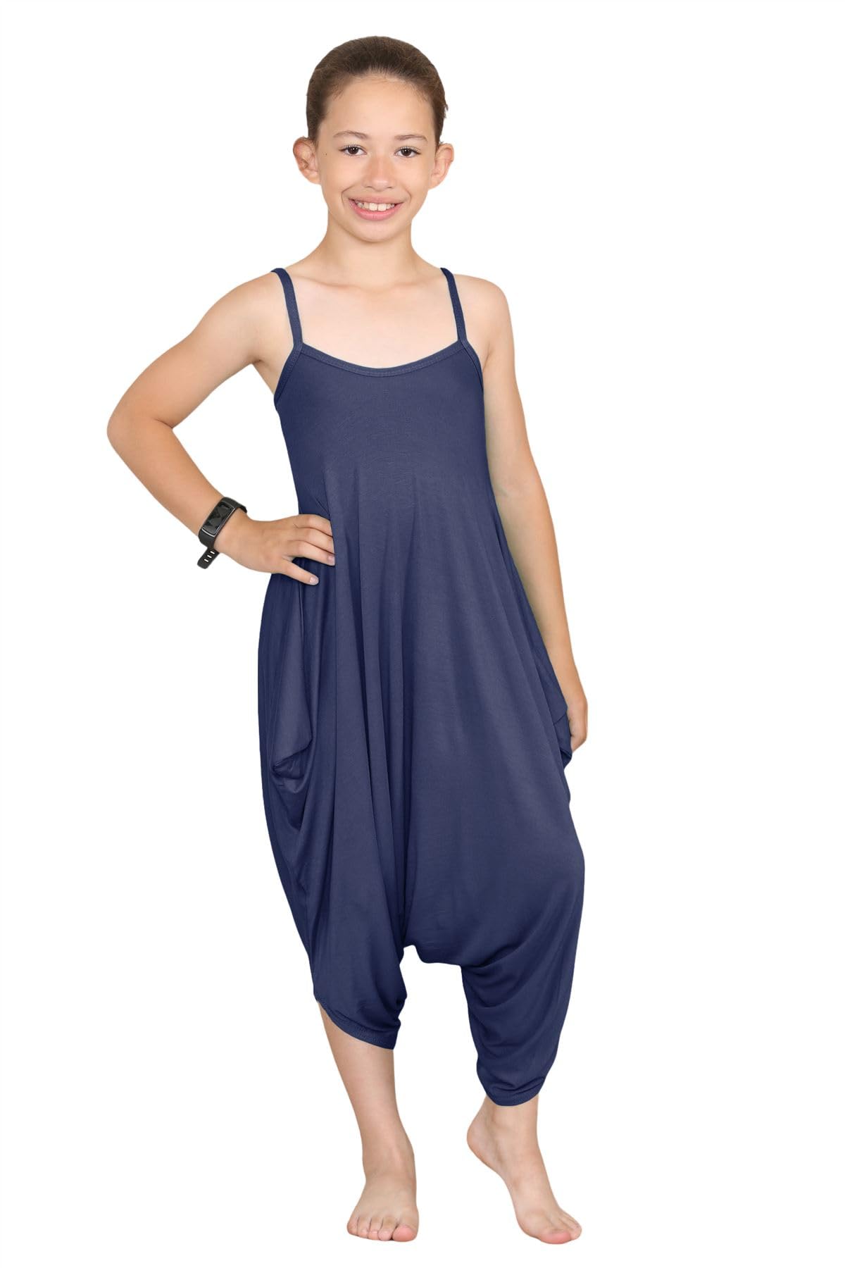 Hamishkane Girls Navy New Kids Cami Jumpsuit Italian Drape Baggy Plain Lagenlook Romper Playsuit