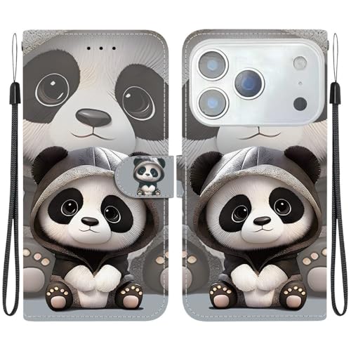 Housse iPhone 16 Pro motif ours mignon étui portefeuille cuir à clapet anti-choc protection écran