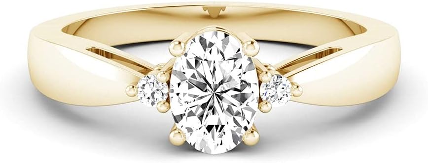 JEWELS FORUM 1.20 Carat TCW Moissanite 14k Gold Engagement Ring For Women 1.00cts Solitaire Oval Lab Grown Diamond 3 Stone Anniversary Wedding Bands (Color D-F/Clarity VS2-SI1)