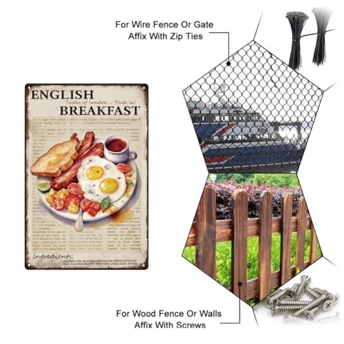 SUPERDANT English Breakfast Metal Signs Funny Breakfast Tin Signs Taste of London Wall Plaques Funny Signs and Plaque Kitchen Metal Sign for Home Bar Kitchen Restaurants Pub Man Cave Vintgae Decor - Image 4