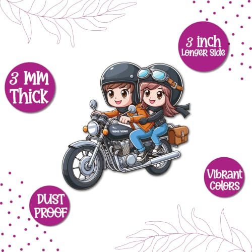 Image of Bhai Please Bike Ride Couple Theme Wooden Fridge Magnet - Couple Gift