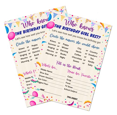 Rokapary Who Knows The Birthday Girl Best Game, Themed Birthday Party Ideas, Fun Game For Sleepover, Play Pack Of 30 Cards 5”X7”. Made In Usa #TOP19