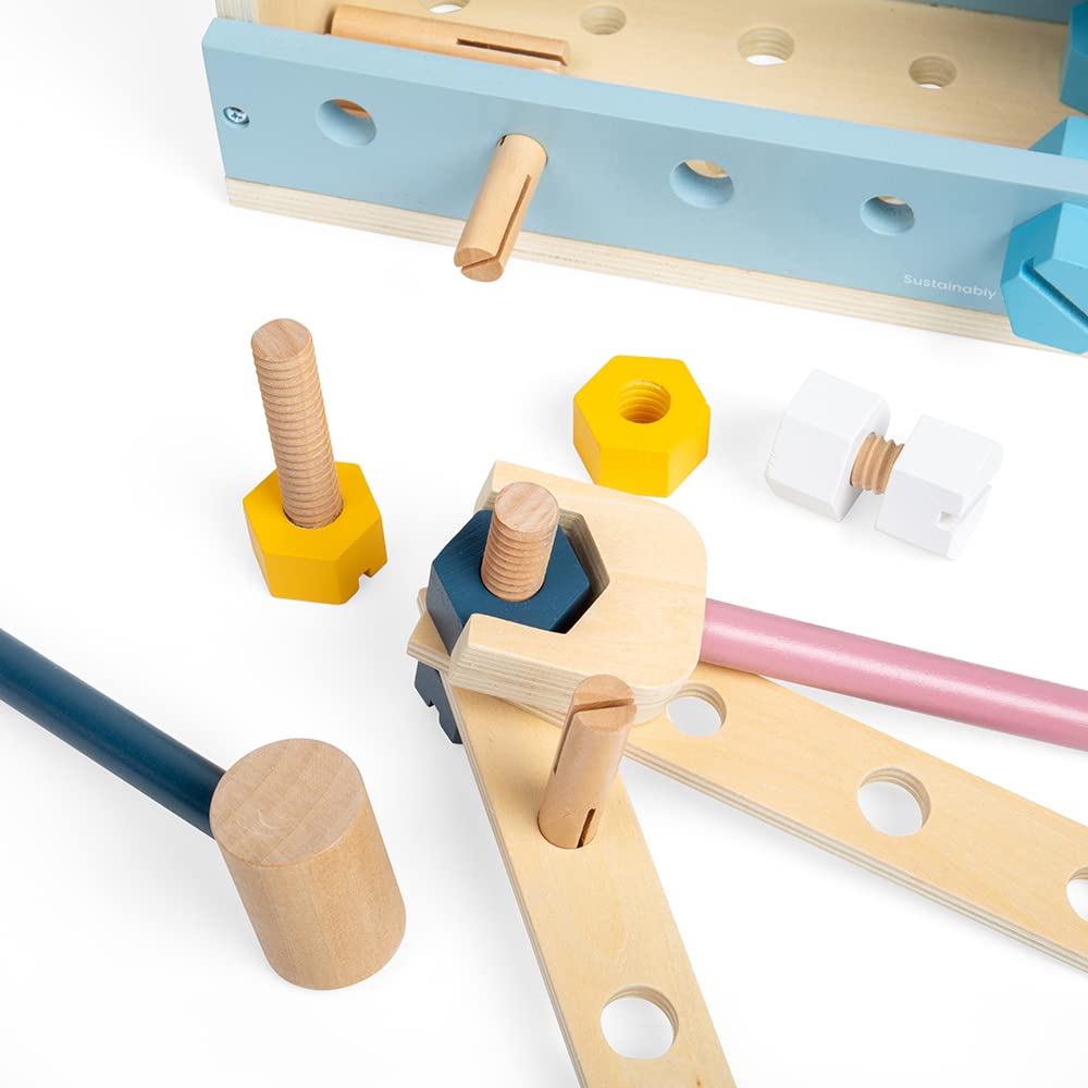 Bigjigs Toys FSC Certified Activity Workbench - Eco-Friendly Toddler Workbench & Kids Tool Bench with Wooden Tools for 12+ Months, Quality Role Play Construction Toys