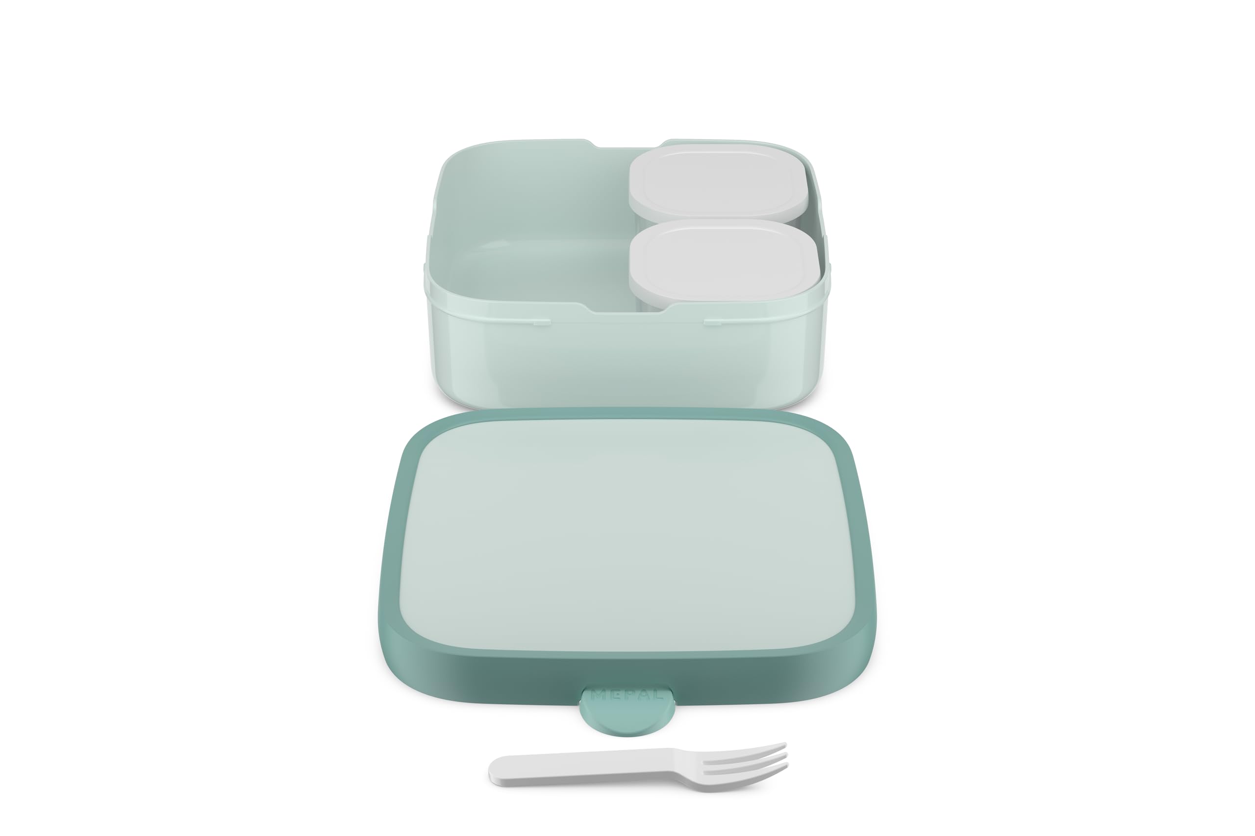 Mepal Duże Pudełko na Lunch Campus, Pudełko Bento, Zawiera 2 Wyjmowane Pudełka Bento i Widelec, Pudełka Bento Nadają się do Użytku w Kuchence Mikrofalowej, 2X 200 i 1250 ml, Cool Mint