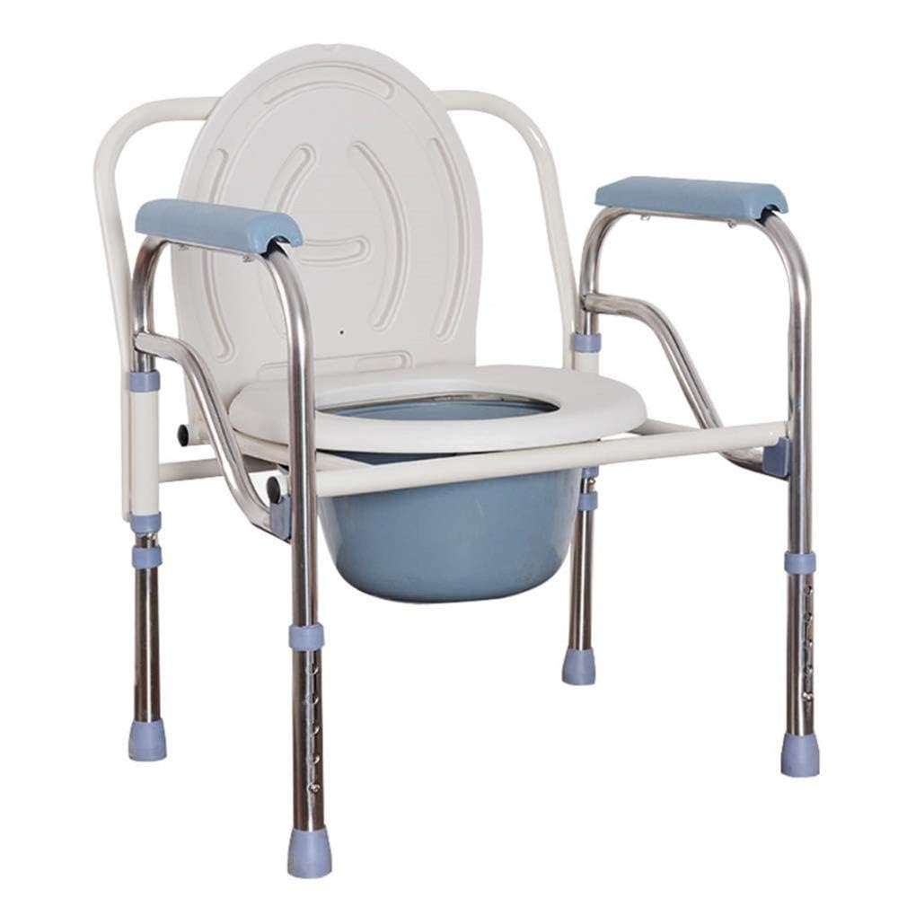 Gthtuhfd 1 Folding Bedside Commode Chair - Stainless Steel Toilet Chair With Commode Bucket, Height Adjustable For Elderly