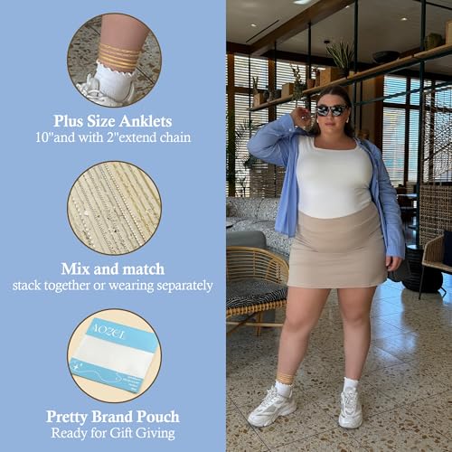 Image of AOZEL Gold /Silver Plated Anklet Bracelets for Women Waterproof Plus Size Cuban Link Chain Ankle Bracelet for Large Ankle 9-12inch