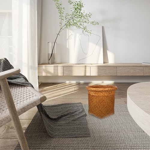Image of Rattan Woven Basket Trash can 10.43X11.41X7.08In Handmade Multipurpose Storage Container for Bathroom Office Living Room Sundries Organizer
