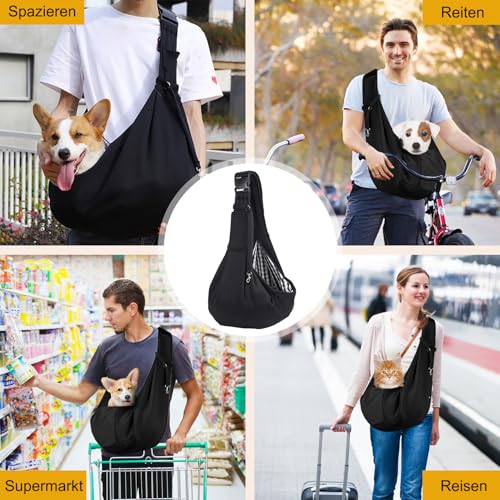 Forhandy Hundetragetasche, Tragbare Haustier Hundetasche mit Verstellbare Schultergurt und Fronttasche Wendbarer Tragetasche Hund bis 7.5kg zum Aktivitäten im Freien/Spaziergang/Ausflüge (Schwarz)