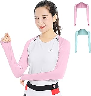 アームカバー レディース UVカット -5℃ 接触冷感アームカバー 日焼け防止 アームカバー おしゃれ 冷感 腕カバー 夏用 アームスリーブ ゴルフ スポーツ かわいい 作業用 フリーサイズ (ピンク+ブルー(2セット))